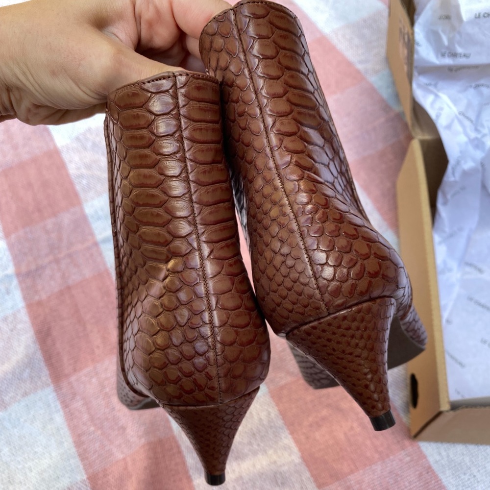 Snake Embossed Pointy Toe Ankle Boot - Picture 3 of 4